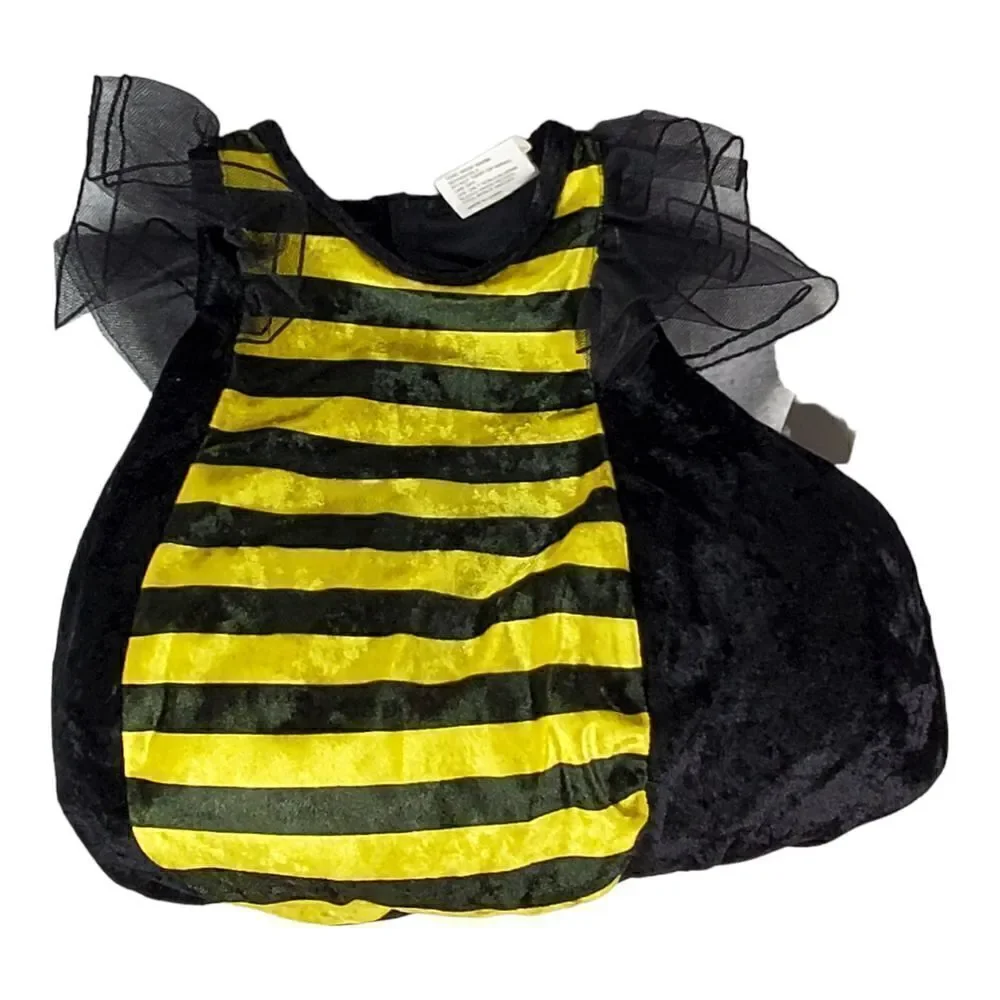 New Bumble Bee Halloween Costume Size 1-2 Years One Piece Black Yellow Dress Up